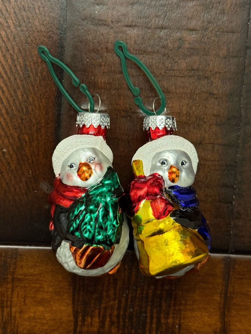 Vintage Penguin Christmas Ornaments - blown glass, hand painted- set of 2